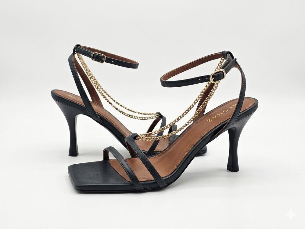 NEW Anthropologie Alohas 38 Strappy Chain Heeled Sandals Green Leather Square